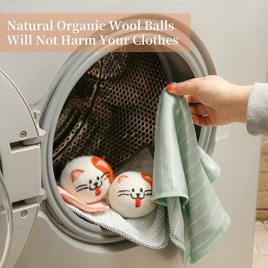 Dryer Balls Laundry Reusable - XL Wool Dryer Balls - Handmade Cute, Extra Large Dryer Balls, Shorten Drying Time, Organic Wool - Dry 1000+ Loads (3 Pack Cat Shape)