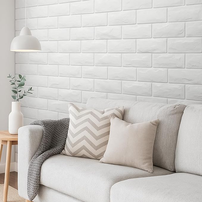 30 Pcs 3D Wall Panels, White Brick Printable 3D Wallpaper Stick and Peel, Self Adhesive Waterproof Foam Faux Brick Paneling for Bedroom, Bathroom, Kitchen, Fireplace (29.06 sq feet Coverage)