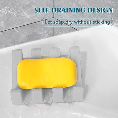 Soap Dish Holder for Shower with Suction Cup, Silicone Soap Holder & Saver Self-Draining Bar Soap Dish Keeps Soap Dry for Bathroom, Kitchen, Bathtub, Extends Soap Life (LightGrey-1Pack)