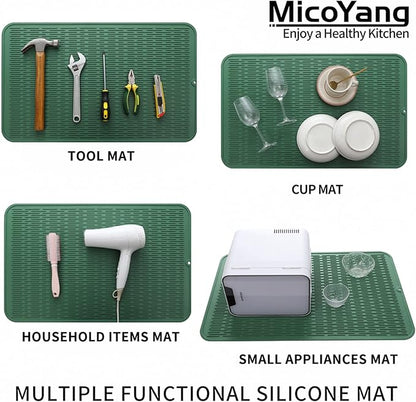 MicoYang Silicone Dish Drying Mat for Multiple Usage,Easy clean,Eco-friendly,Heat-resistant Silicone Mat for Kitchen Counter or Sink,Refrigerator or Drawer Liner Green 3XL 28 inches x 18 inches