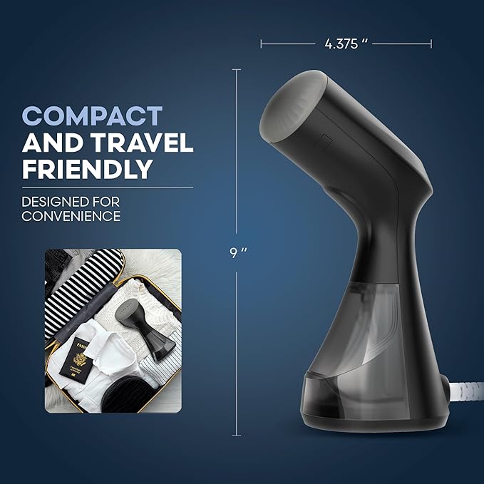 Conair Handheld Garment Steamer for Clothes, Compact Fabric Steamer for Home or Travel, Clothes Steamer Handheld, Handheld Garment Steamers for Clothes, Travel Steamer, 30-Second Heat-Up, Black