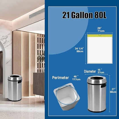 Large Trash Bags, Big Tall heavy duty 21 Gallon/ 50-90 Liter Drawstring Trash Bags, Easy-Dispense Leaf Roll, tear-free design, Extra-Strong Unscented 30 Count for Kitchen & Household & Commercial.