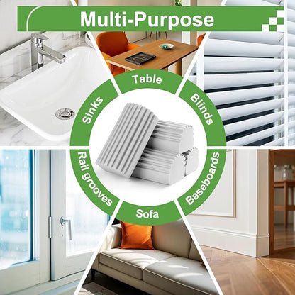 4-Pack Damp Clean Duster Sponge,Gray Damp Dusting Sponge,Duster Baseboard Cleaner Sponge with Ridges,Reusable Wet Duster Sponge,Household Cleaning Sponges for Blinds,Window Track Grooves