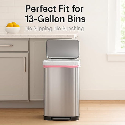 13 Gallon Drawstring Trash Bags for Kitchen – Tall White Garbage Bags with Easy Tear-Off Roll, Heavy-Duty, Leak-Proof & Odor-Free – 120 Count