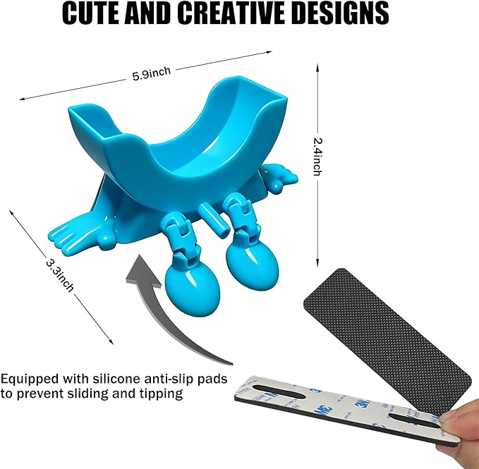 Cute Hanging Sponge Holder with Drainage,3D Printed Kitchen Funny Sponge Stand for Sink,with non-slip pads,Suitable for Scrub Daddy Holder,Keeps Your Sponge Dry Smiling (Blue)