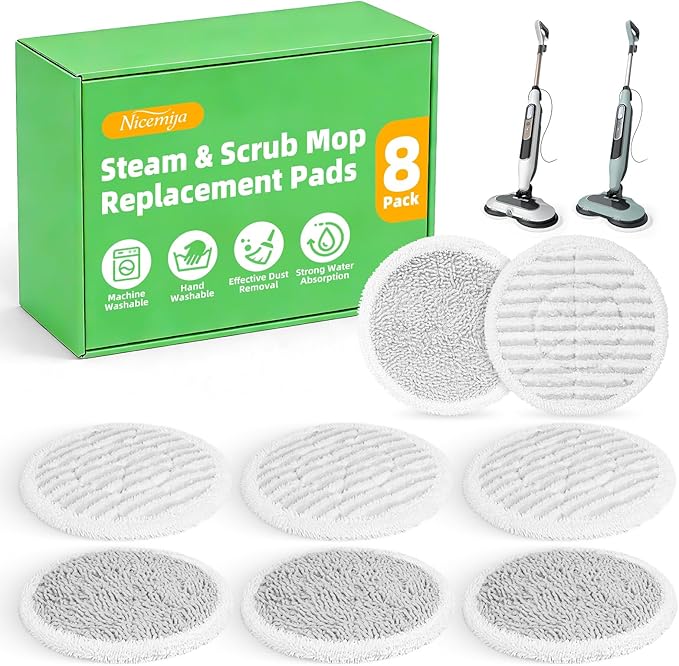 8 Pack Steam Mop Replacement Pads for Shark Steam & Scrub Mop S8201 S8001 S8002BRN S7001 S7201 S7000AMZ S7000 S7020, Dirt Grip Soft Scrub Washable Pads for All Sealed Hard Floors, Part XKITP7000