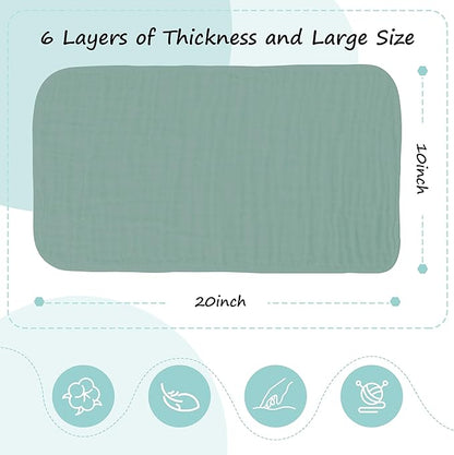 HIPHOP PANDA 10 Pack 6-Layers Muslin Burp Cloths Large - Durable 100% Cotton - Baby Essentials Extra Absorbent and Soft Boys & Girls Rags for Newborn Registry (Green, 20" X10")