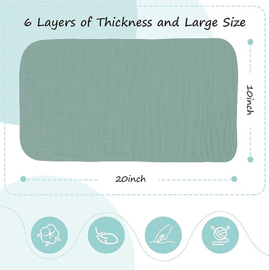 HIPHOP PANDA 10 Pack 6-Layers Muslin Burp Cloths Large - Durable 100% Cotton - Baby Essentials Extra Absorbent and Soft Boys & Girls Rags for Newborn Registry (Green, 20" X10")