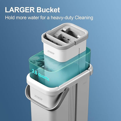JOYMOOP Mop and Bucket Set for Floor Cleaning and Wall Cleaner, Flat Mop and Bucket System Set (White, White X-Large Bucket #5 + 60" Flat Mop + 3 Pads)