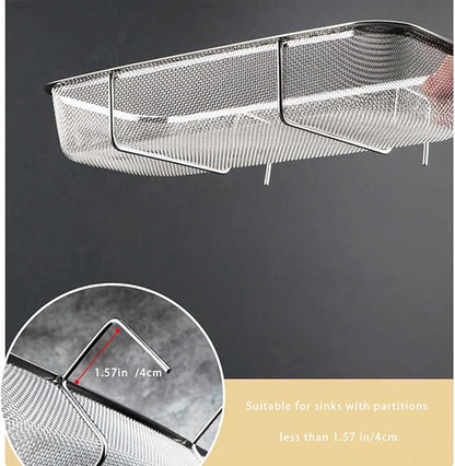 Stainless Steel Side Sink Drain Strainer Basket, Corner Hanging Sink Strainer Colander Drain Basket, Kitchen Sink Food Waste Filter and Vegetables Fruits Clean (Silver rectangle)