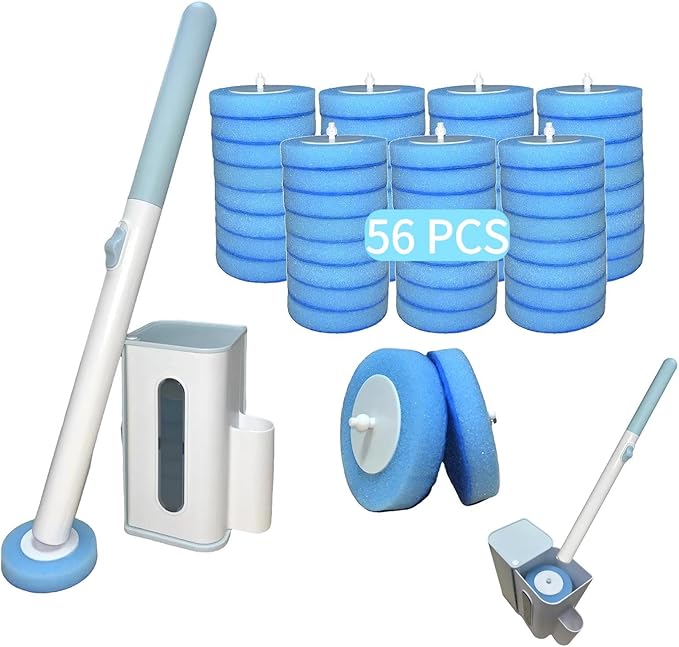 Disposable Toilet Brush Cleaning System, Includes 56 Detergent Refills, Hygienic Replaceable Brush Heads, Wall-Mounted Rotating Holder Set, Bathroom Maintenance, Toilet Cleaner