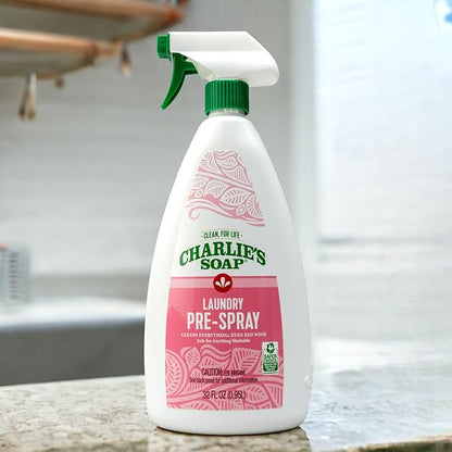 Charlie's Soap Laundry Pre-Spray Stain Remover (32 fl oz), Natural Laundry Pretreat and Stain Remover (Pack of 1)