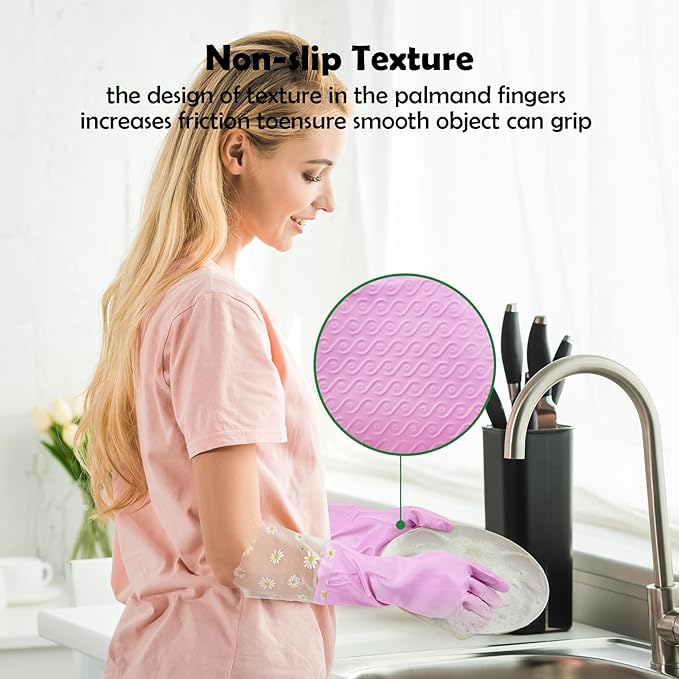 KAQ Reusable Rubber Cleaning Gloves for Dishwashing: 3 Pairs Latex Free Household Kitchen Gloves for Washing Dishes