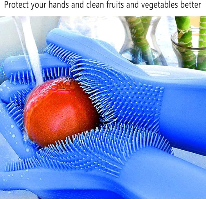 Louis Donné Magic Silicone Dishwashing Gloves with Scrubber - Reusable Rubber Scrubbing Gloves for Kitchen, Household Cleaning, Pet Grooming & Car Washing, Heat Resistant, 1 Pair