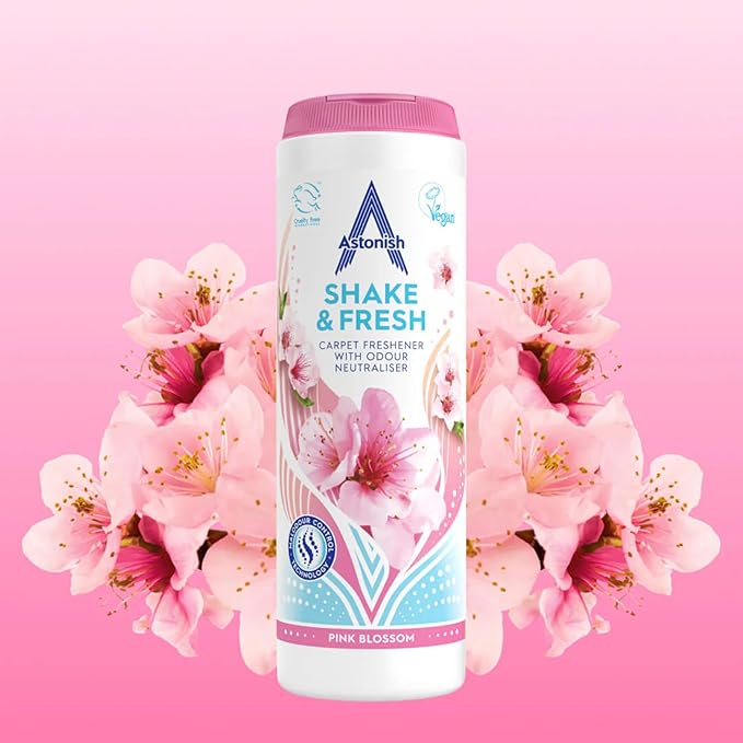 Astonish 350g Shake Fresh Pink Peony Carpet Odor Eliminator Powder, 3 Pack - Pet Smell Neutralizer, Vacuum Safe for a Long Lasting Room Scent, Floor Refresher, Home Deodorizer, Soft Floral Fragrance
