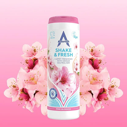 Astonish 350g Shake Fresh Pink Peony Carpet Odor Eliminator Powder - Pet Smell Neutralizer, Vacuum Safe for a Long Lasting Room Scent, Floor Refresher, Home Deodorizer, Soft Floral Fragrance