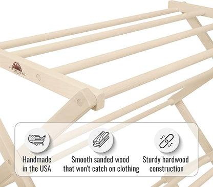 Pennsylvania Woodworks Premium American Maple Clothes Drying Rack - Handcrafted in Pennsylvania - Solid Wood Construction, Collapsible, Eco-Friendly Laundry Solution (Large)