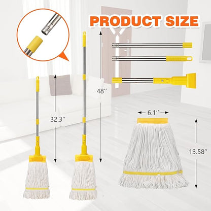 Professional Commercial Industrial Heavy Duty Mop with 48" Long Handle,Cotton Wet Commercial Mops for Floor Cleaning,Home,Kitchen,Office,Garage and Concrete Tile Floor