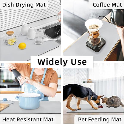 LOPNUR Kitchen Dish Drying Mat, 31.5"x17" Dish Drying Mats for Kitchen Counter, Diatomite Coffee Mat, Super Absorbent Dish Drying Pad, Heat Resistant Mat with Anti-slip Rubber Backed, Light Grey