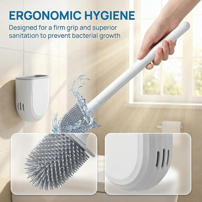 RV Silicone Toilet Brush with Holder, Toilet Bowl Brush for RV Travel Trailers/Campers, Anti-Drip Anti-Roll Compact Toilet Cleaner for Small Bathroom,Made by RVers for RVers