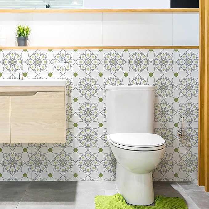 AM AMAONM 10pcs 20x20cm Removable Square Vintage Floral Pattern Tile Stickers 3D Decorative Peel and Stick Vinyl Self Adhesive Wall Tiles Decor Decals for Kitchen Backsplash Bathroom Furniture (D)