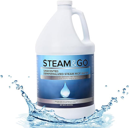 Steam and Go Unscented Demineralized Water - Cleaning Solution for Steam Mop, Floor Cleaner Solution, & More - Ready-to-Use Multi-Surface Floor Cleaning Solution - No PVC - 128 Fl. Oz