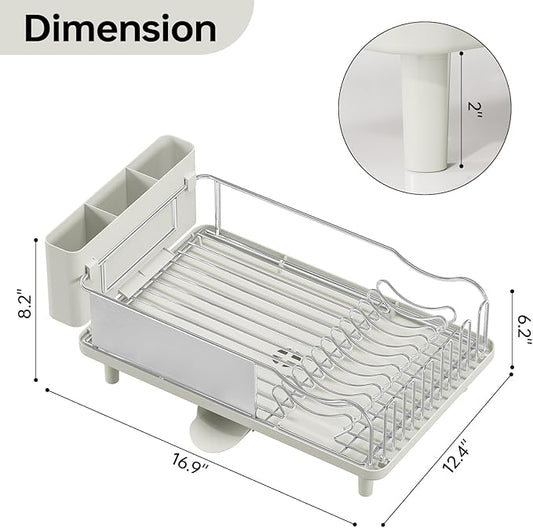 Stainless Steel Dish Drying Rack - Large Capcity 304 Grade Dish Drainer for Kitchen Counter with Drain Board, Utensil Holder & Detachable Cup Shelf, Rustproof Multifunctional Organizer, Light Green