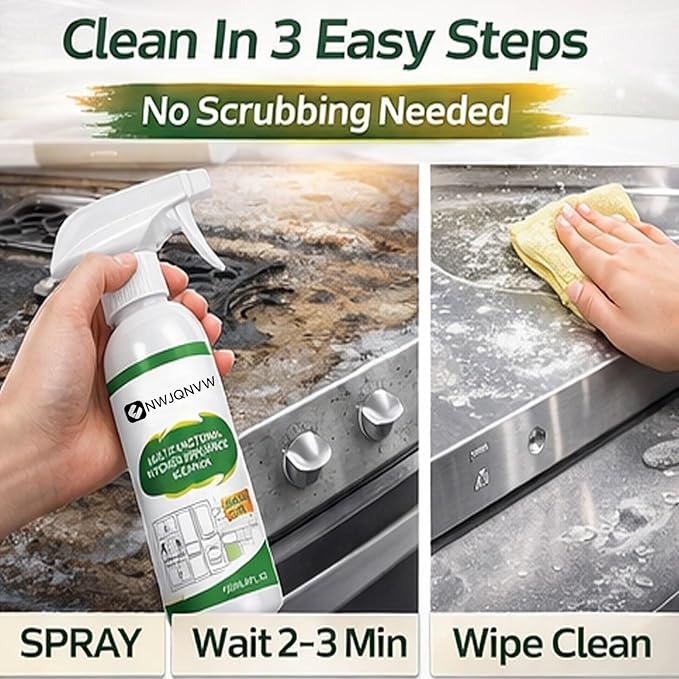 Multifunctional Kitchen Appliance Cleaner Spray Degreaser Stainless Steel Polish Grease Remover Oven Stove Hood Microwave Sink Countertop Cleaning Solution Protective Coating Shine Restore 120ml(2PCS)