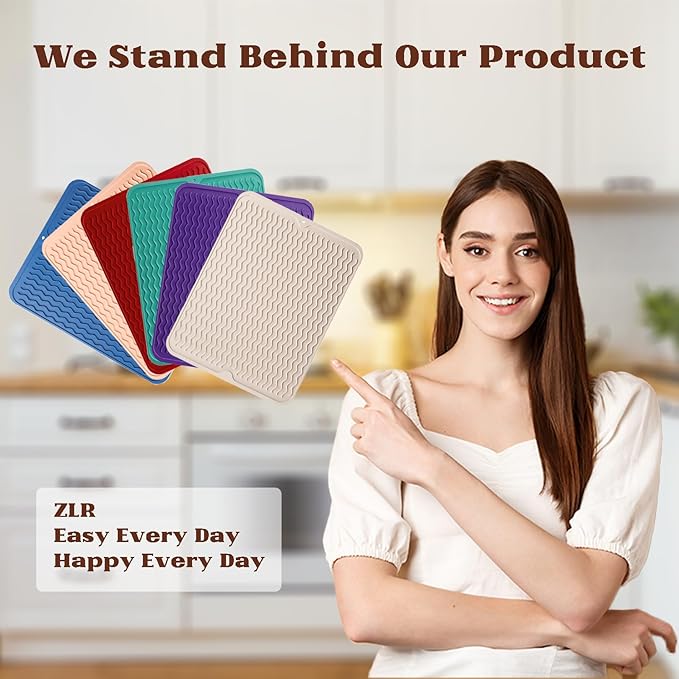 ZLR Silicone Dish Drying Mat & Heat Resistant Trivet (12" x 16") - Waterproof Counter Protector for Air Fryer, Coffee Maker - Non-Slip, BPA Free Kitchen Pad, Easy Clean Dishwasher Safe (Mint Green)