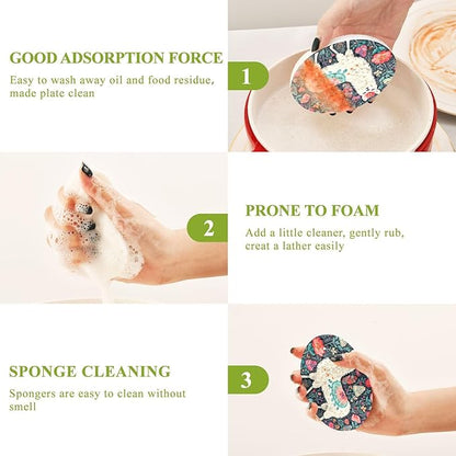 Llama Kitchen Scrub Sponges, Pop-up Kitchen Cleaning Sponges Reusable Dish Washing Sponges for Bathroom Household Cleaning 3 Pack - Non Scratch Scrubber