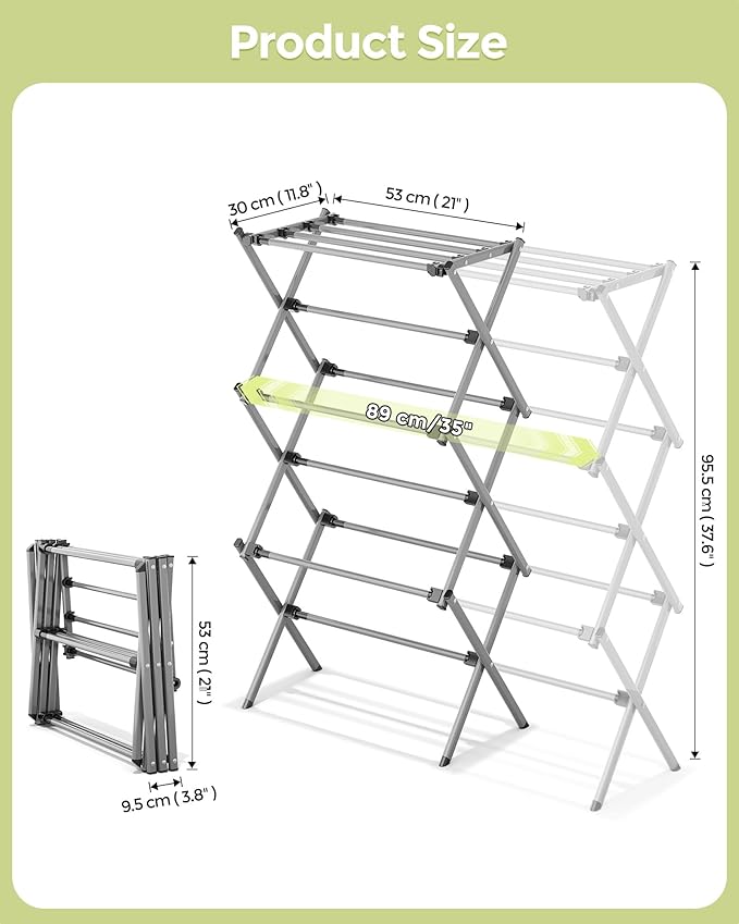 APEXCHASER Drying Rack Clothing, Clothes Drying Rack Foldable, Laundry Drying Rack Expandable, Small Clothe Hanger for Baby Clothes Towel Bib Sock, Clothes Airer for Indoor Outdoor Use, Grey/Black