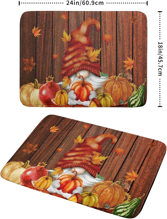 Fall Gnome Dish Drying Mat for Kitchen Counter,Autumn Pumpkin Maple Leaves Drying Mat 18 x 24 Inch Microfiber Dark Brown Wood Dish Drying Pad Dish Rack Drainer Mat Thanksgiving Day Decor
