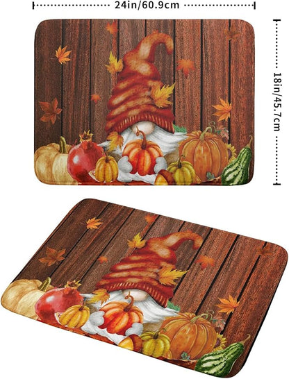 Fall Gnome Dish Drying Mat for Kitchen Counter,Autumn Pumpkin Maple Leaves Drying Mat 18 x 24 Inch Microfiber Dark Brown Wood Dish Drying Pad Dish Rack Drainer Mat Thanksgiving Day Decor