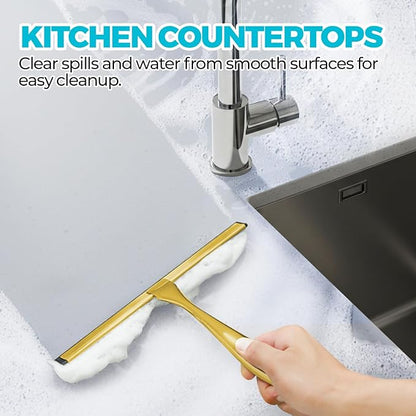 2PACK 9.5-Inch Golden All-Purpose Shower Squeegee for Shower Doors, Bath Linen Sets, Tile Shower Walls, Bathroom, Window, Glass and Car Windshield, Mirrors and Kitchen-Stainless Steel