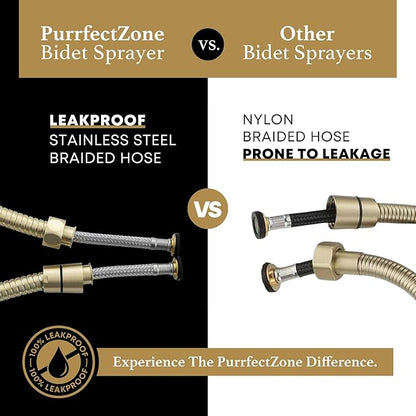Purrfectzone Bidet Sprayer for Toilet, Bidet Sprayer for Feminine Wash, Premium Stainless Steel Jet Spray for Toilet, Wall-Mounted or Toilet Tank Mounted - Brushed Gold