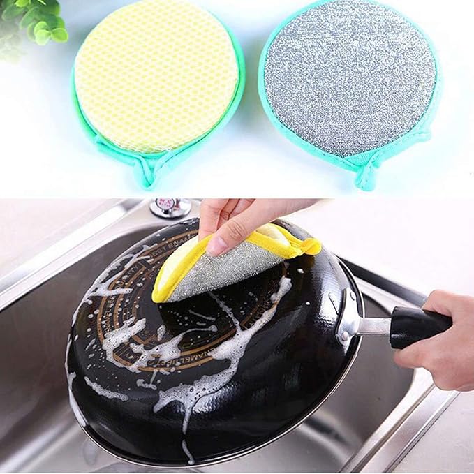 20 Pcs Dishwashing Sponge, Double Sided Round Scrubber Rag Dish Pad for Home Kitchen Cleaning Tool(Random Color)
