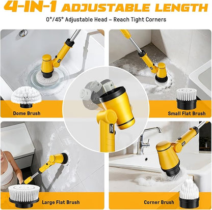 Electric Spin Scrubber Compatible with DeWalt 20V Battery, Ecarke Cordless Cleaning Brush with 4-Stage Handle, 8 Cleaning Heads for Bathroom/Floor/Kitchen/Tub/Tile, 2 Speeds – Tool Only