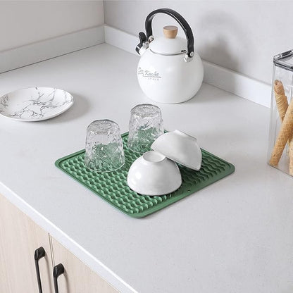 MicoYang Silicone Dish Drying Mat for Multiple Usage,Easy clean,Eco-friendly,Heat-resistant Silicone Mat for Kitchen Counter or Sink,Refrigerator or Drawer liner Green M 12 inches x 12 inches