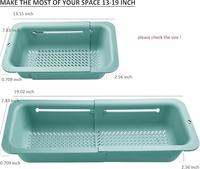 LASSHSWA Collapsible Colander for Kitchen, Over the Sink Strainer Basket for Kitchen, Fruit Pasta Food Strainer Expandable Plastic Colander BPA Free (Turquoise Blue)