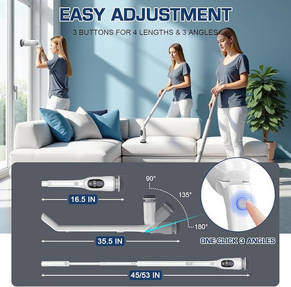 Electric Spin Scrubber, 200Mins Runtime Bathroom Scrubber with 3-Speed & LCD Display, 53IN Extendable Handle, Full-Body IPX7 Shower Scrubber with 8 Heads for Bathtub Kitchen Floor Grout