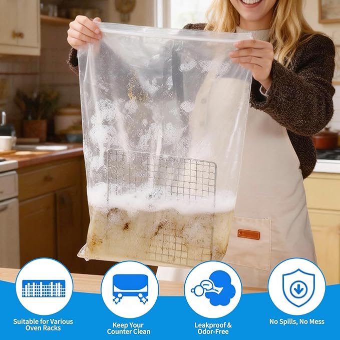 5 Pack Heavy Duty Reusable Oven Rack Cleaner Bags, Leak-Resistant PE Bags for Deep Soaking Grill Grates & BBQ Racks, No Cleaner Included