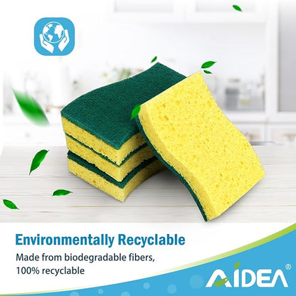 AIDEA Sponges Heavy Duty-12Count, Sponges Kitchen, Sponge for Dishes, Scrubbing Power for Tough Messes, Cleaning Sponge for Everyday Jobs for Dishes, Pots, Pans