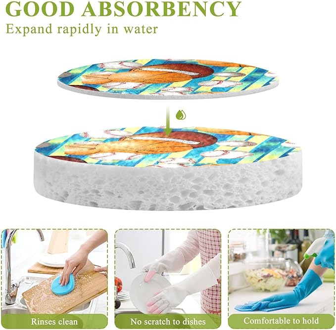 Sports Ball Kitchen Scrub Sponges, Pop-up Kitchen Cleaning Sponges Reusable Dish Washing Sponges for Bathroom Household Cleaning 3 Pack - Non Scratch Scrubber