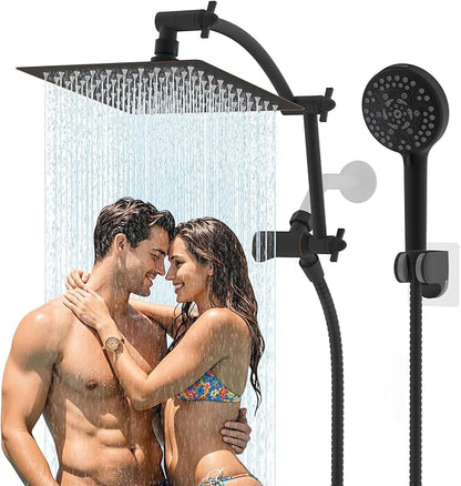Hibbent All Metal cUPC Certified Shower Head, 8'' High Pressure Rain Shower Head, Handheld Showerhead Combo with 16'' Adjustable Extension Arm, 10 Sprays, 71'' Hose, Shower Holder, Oil Rubbed Bronze