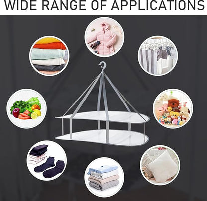 2 Tier Folding Mesh Clothes Drying Rack with Internal Fixation Stackable Sweater Drying Rack Portable Hanging Laundry Rack for Sweater,T-Shirt,Delicates,Swimsuit (1 Pack)