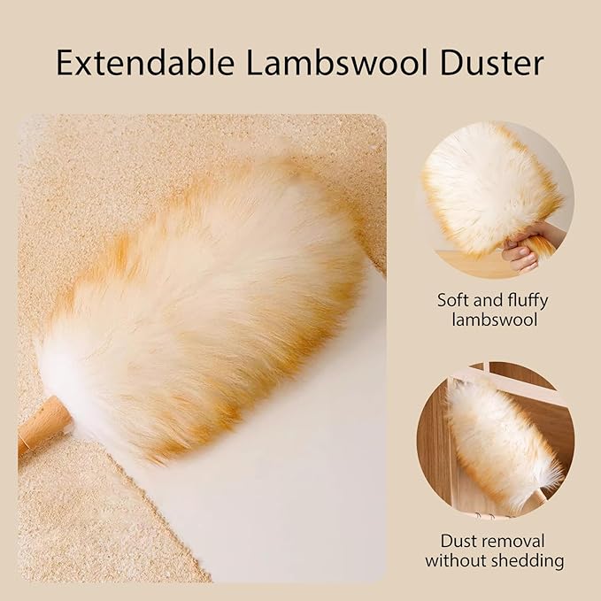 Kaxich Extendable Lambswool Duster 30-55 Inch with Duster Head Replacement, Feather Duster for Cleaning Fans, Ceiling, Light, Bookshelf, Office, Home