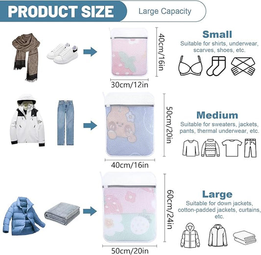 Dntorx 3 PCS Durable Honeycomb Mesh Laundry Bags for Delicates with Zipper, Reusable Laundry Bag Mesh Wash Bags for Washing Machine for Clothes, Shoes, Socks, Underwear, Bra (M + L + XL, White)