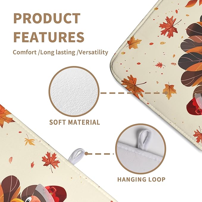 Happy Thanksgiving Dish Drying Mats for Kitchen Counter Autumn Fall Turkey Maple Leaves Pumpkin Drying Mat 18 x 24 Inch Microfiber Absorbent Dish Drying Pad Washable Dish Drainer Mats for Coffee Bar
