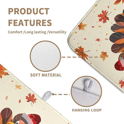 Happy Thanksgiving Dish Drying Mats for Kitchen Counter Autumn Fall Turkey Maple Leaves Pumpkin Drying Mat 18 x 24 Inch Microfiber Absorbent Dish Drying Pad Washable Dish Drainer Mats for Coffee Bar