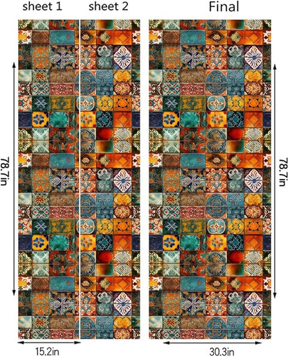 REDAMANCY Vintage Moroccan Ethnic Square Pattern Peel and Stick Door Stickers Vinyl 3D Door Mural Decals Decor Wallpaper Self-Adhesive, Waterproof, Removable
